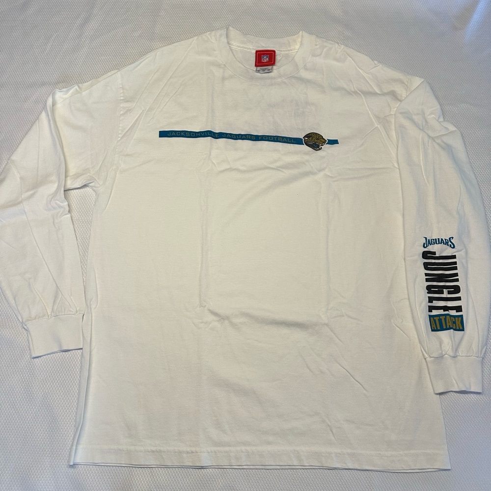 Jacksonville Jaguars NFL White and Blue Long Sleeve Shirt